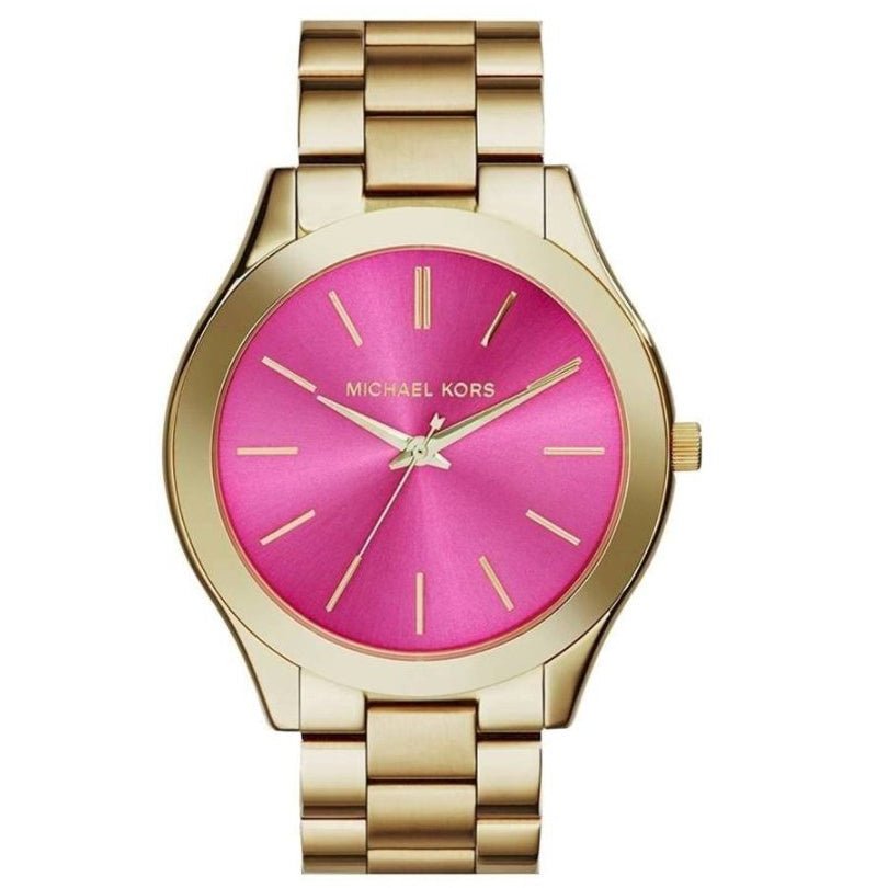 Michael Kors Ladies Slim Runway Gold Pink Watch - MK3264